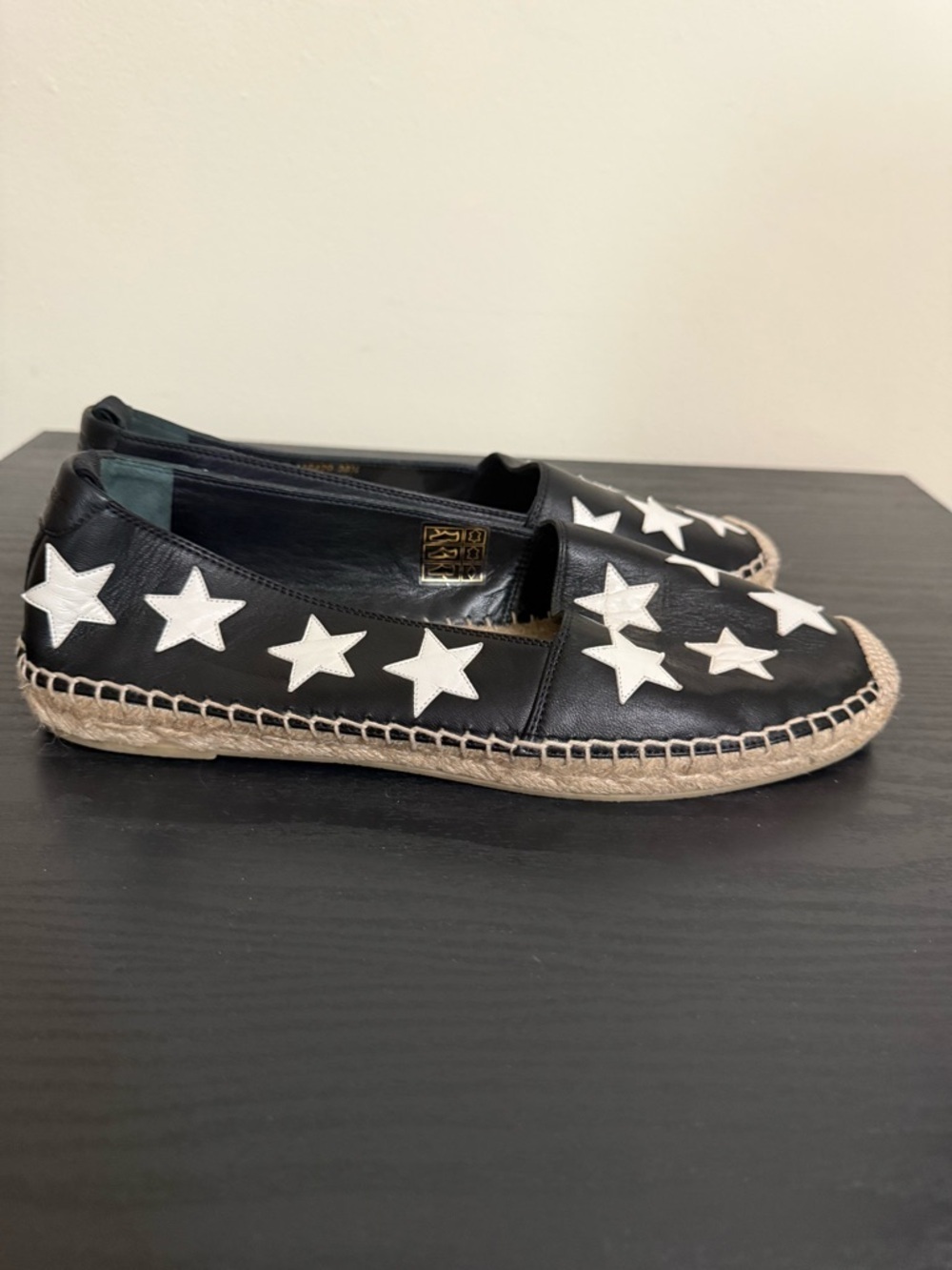 Saint Laurent Size 38.5 Black Leather White Star Espadrilles Loafers - Picture 3 of 9